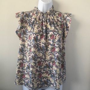 Melloday High Neck Cream & Floral Top Sz‎ S - EUC